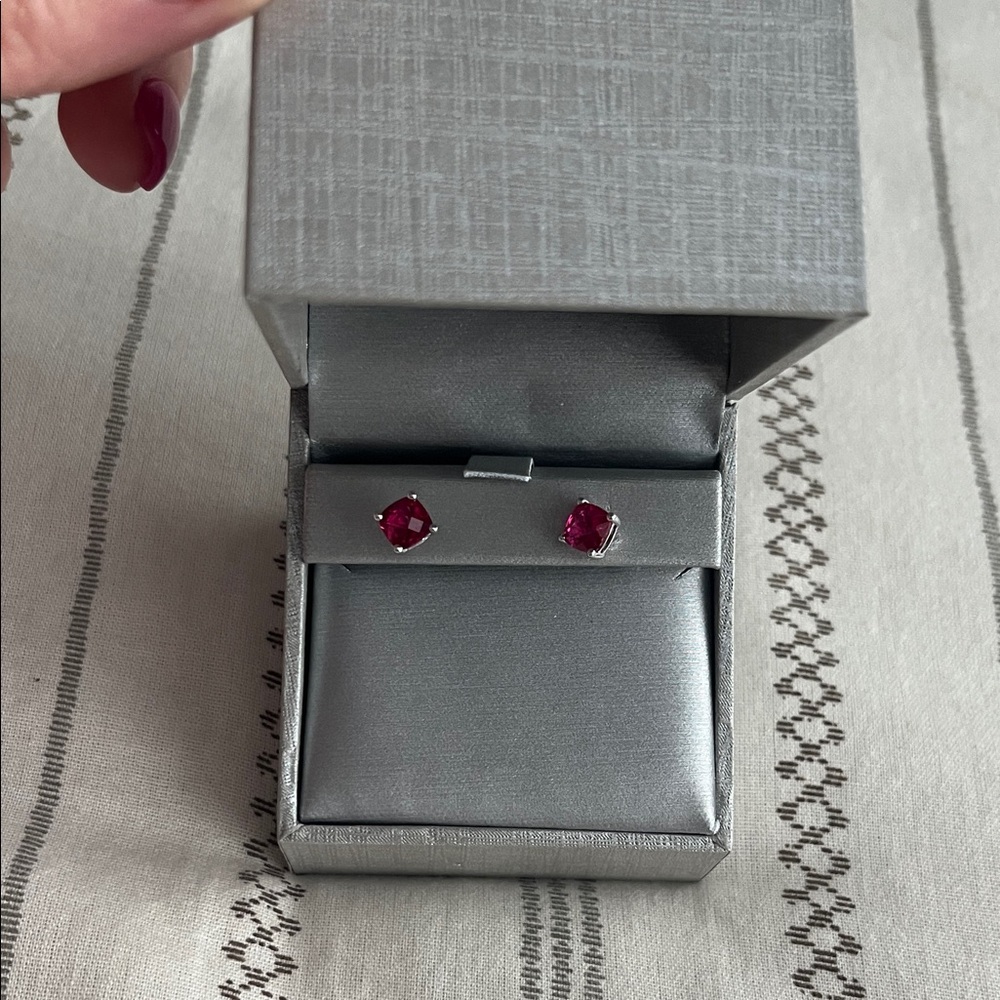 Zales Silver and Red Gemstone Earrings